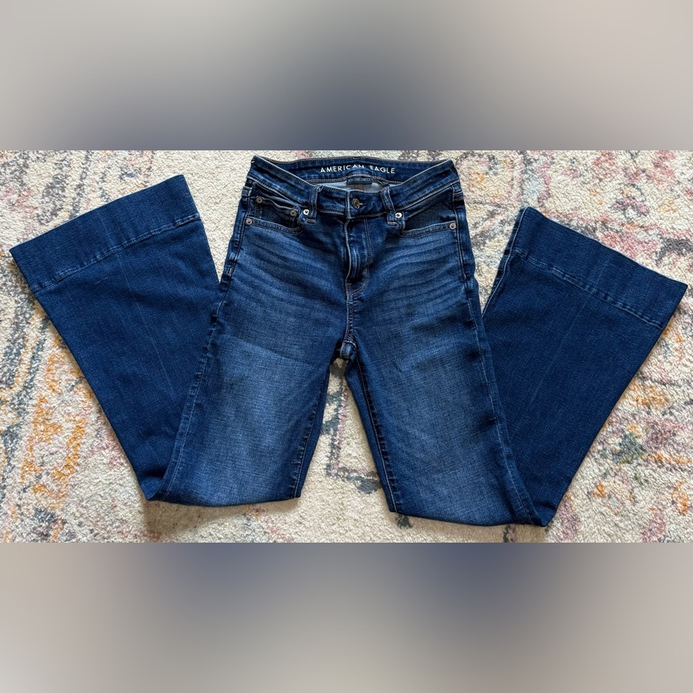 American Eagle Jeans Womens 0 Short High Rise Flare Dark Wash Denim Jeans